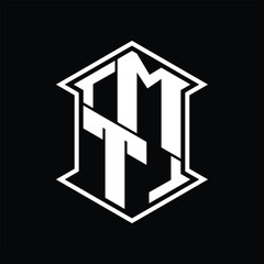 MT Logo monogram hexagon shield shape up and down with sharp corner isolated style design