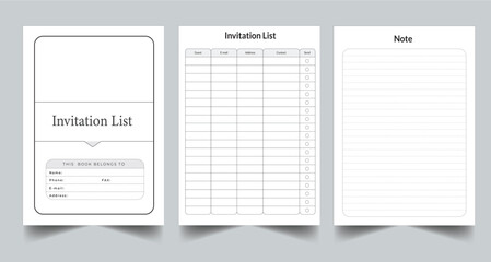Editable Invitation List Planner Kdp Interior printable template Design.