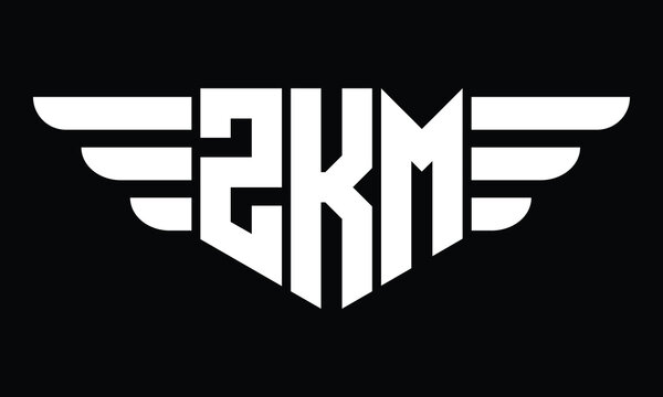 ZKM three letter logo, creative wings shape logo design vector template. letter mark, word mark, monogram symbol on black & white.	