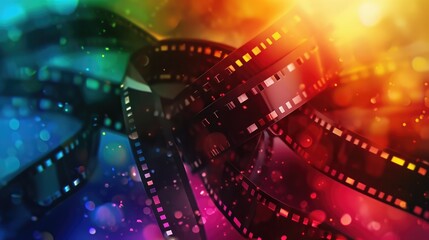 multicolored abstract background with film strip.film festival filmmaking movie announcement concept