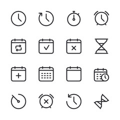 Set of Time and date icon for web app simple line design - obrazy, fototapety, plakaty