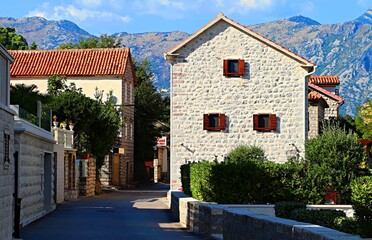 Fototapeta na wymiar Street of a seaside village in Kotor on the Adriatic Sea