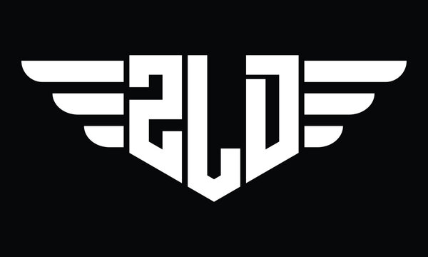 ZLD three letter logo, creative wings shape logo design vector template. letter mark, word mark, monogram symbol on black & white.	