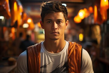 Fototapeta premium Photo Realistic of a Basketball Player in Basketball Shorts and a Sweat-Wicking Jersey, Generative AI