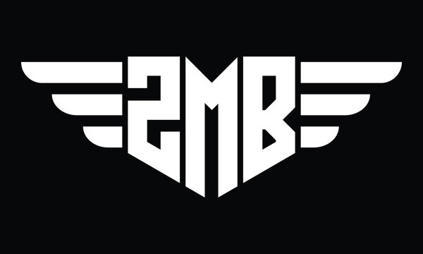 ZMB three letter logo, creative wings shape logo design vector template. letter mark, word mark, monogram symbol on black & white.	