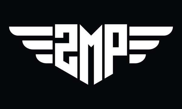 ZMP three letter logo, creative wings shape logo design vector template. letter mark, word mark, monogram symbol on black & white.	