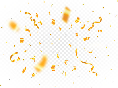 Celebration Confetti Abstract Background. Shiny glossy gold paper pieces fly and scatter around. Best surprise burst for festive, carnival, casino, party, birthday and anniversary decoration. ads