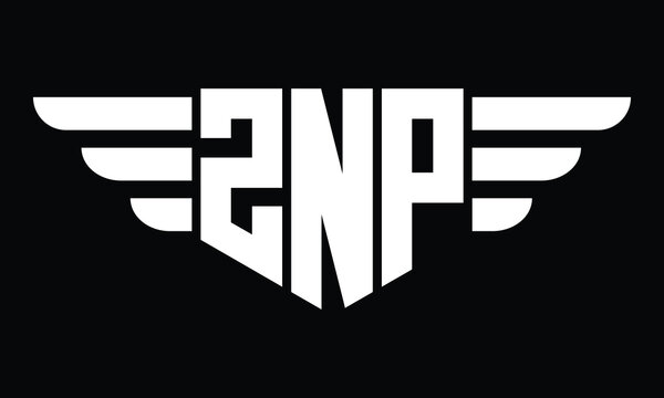 ZNP three letter logo, creative wings shape logo design vector template. letter mark, word mark, monogram symbol on black & white.	