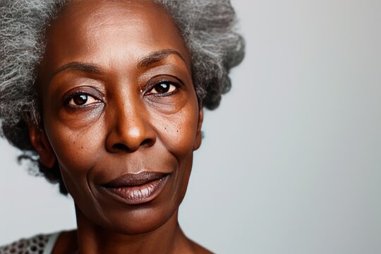 Close-up portrait of a senior old black African a woman. Ai generative