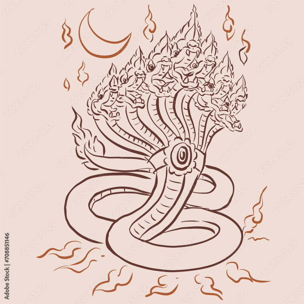 Wall mural new year 7 headed Naga vector for card decoration illustration