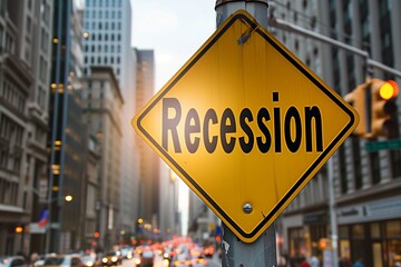 Street Sign that says Recession in Urban Setting