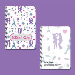 Cover page templates. Valentine's Day pattern layouts. Applicable for notebooks and journals, planners, brochures, books, catalogs etc. Repeat patterns and masks used, able to resize.