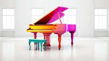 a vibrant piano in isolation against a spotless white background, ensuring clarity in high definition.