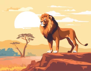 Poster Im Rahmen Lion standing in forest vector illustration © vector