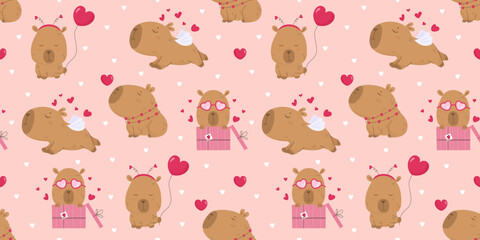 Obraz premium Seamless pattern with lovely capybara