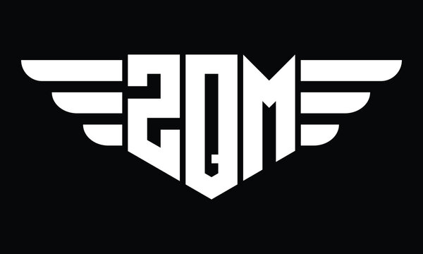 ZQM three letter logo, creative wings shape logo design vector template. letter mark, word mark, monogram symbol on black & white.	