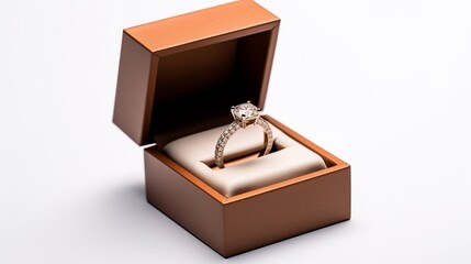 a vibrant ring nestled in a stylish box, creating a captivating composition against a flawless white backdrop in high definition.
