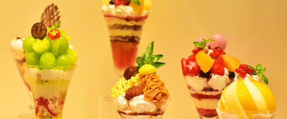 A fun parfait with fruits and whipped cream
