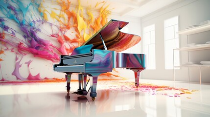 a visually appealing scene with an intricate and colorful piano, showcased with precision on a...