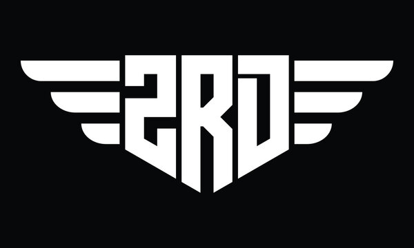 ZRD three letter logo, creative wings shape logo design vector template. letter mark, word mark, monogram symbol on black & white.	