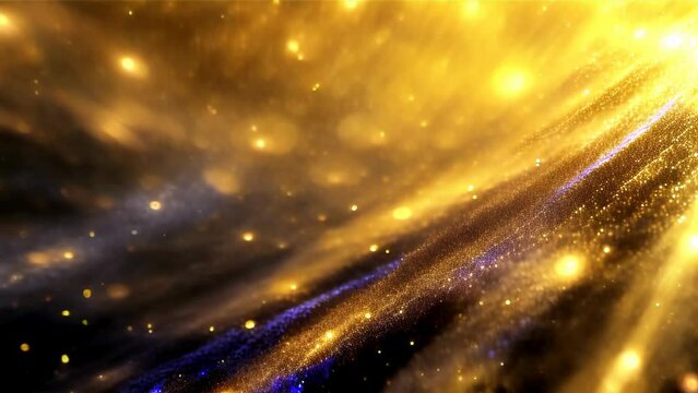 Countless golden light particles spread in a wave-like pattern, creating a beautiful gradient.
