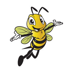 Cartoon bee smiling with hands open
