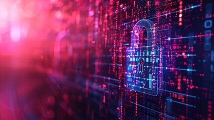 Cybersecurity Padlock, Digital Lock on Technology Network Data Protection Background, generative ai - obrazy, fototapety, plakaty