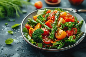 Fresh healthy vegetarian salad with organic tomato. Ai generative - obrazy, fototapety, plakaty