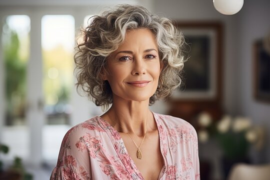 Portrait Of A Smiling Mature Woman With Grey Hair