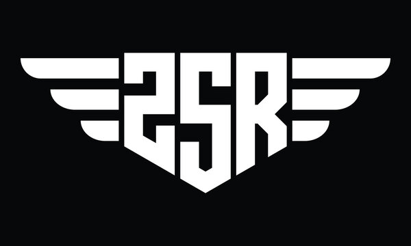 ZSR three letter logo, creative wings shape logo design vector template. letter mark, word mark, monogram symbol on black & white.