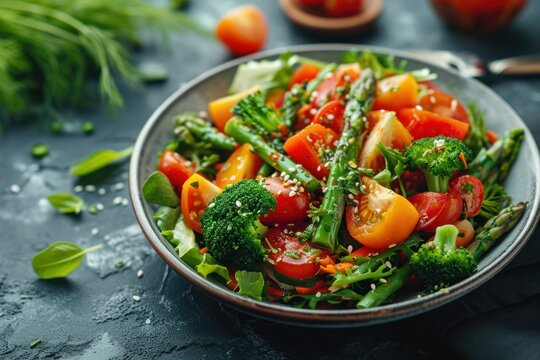 Fresh healthy vegetarian salad with organic tomato. Ai generative
