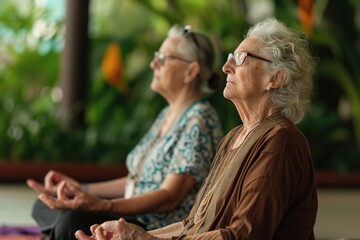 Elderly women meditating 