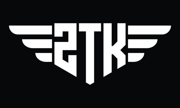 ZTK three letter logo, creative wings shape logo design vector template. letter mark, word mark, monogram symbol on black & white.