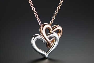Pendant necklace two hearts entwined together.