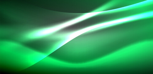 Neon-lit waves surge across background, mesmerizing dance of luminescence and motion. Dynamic backdrop captures essence of energy and modern aesthetics