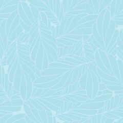 Leaves. Hand-drawn graphics. Seamless patterns for fabric and packaging design. Pale blue color.