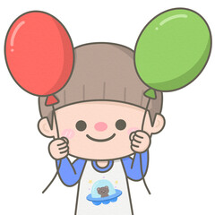 cute little pastel boy holding balloon