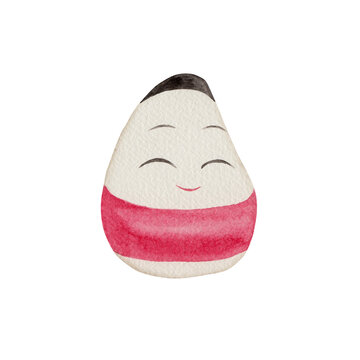 起き上がり小法師　日本の郷土玩具　民芸品　伝統工芸　水彩 イラスト