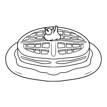 recommend clip art: waffle with cream and maple syrup illustration hand drawn sketch outline vector