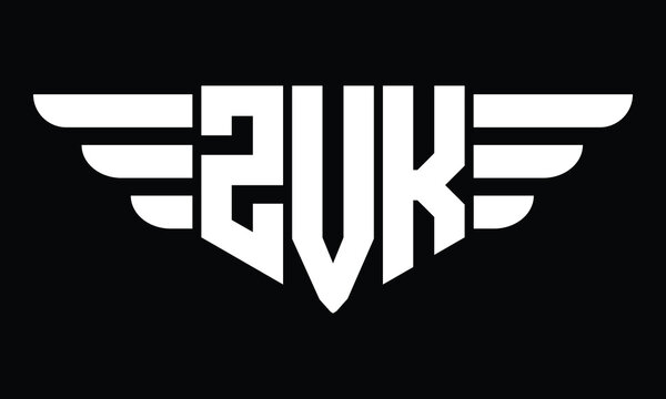 ZVK three letter logo, creative wings shape logo design vector template. letter mark, word mark, monogram symbol on black & white.