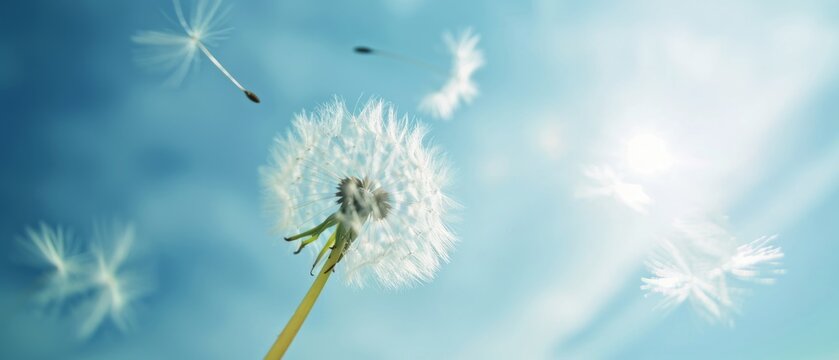 The ethereal beauty of a Danish clock dispersing seed in the field wallpaper summer floats through the wind in the sky