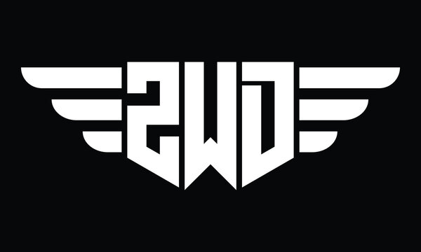 ZWD three letter logo, creative wings shape logo design vector template. letter mark, word mark, monogram symbol on black & white.	