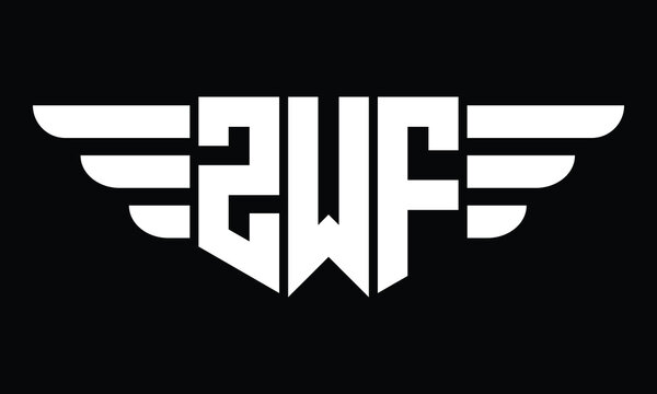 ZWF three letter logo, creative wings shape logo design vector template. letter mark, word mark, monogram symbol on black & white.	