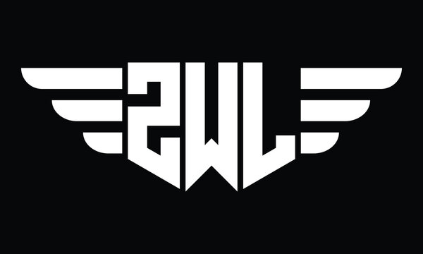 ZWL three letter logo, creative wings shape logo design vector template. letter mark, word mark, monogram symbol on black & white.	