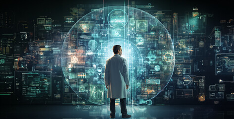 components mounted on a board, montage of people at work, big data in medicine high definition