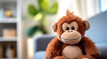 Cute monkey plush toy, closeup.