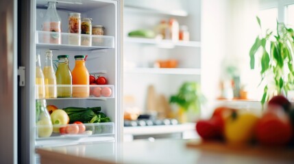 Refrigerator full of healthy food. - obrazy, fototapety, plakaty