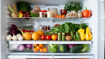 Refrigerator full of healthy food.