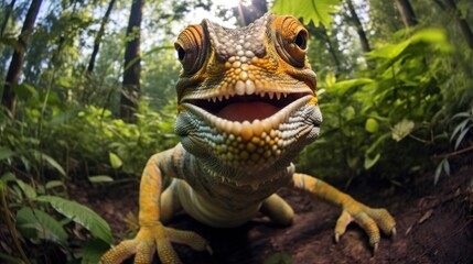 Close-up selfie portrait of a chameleon.