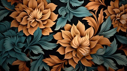 intricate floral pattern with 3d effect. exquisite bloom and foliage design for high-end wallpaper, fabric printing, and background graphics